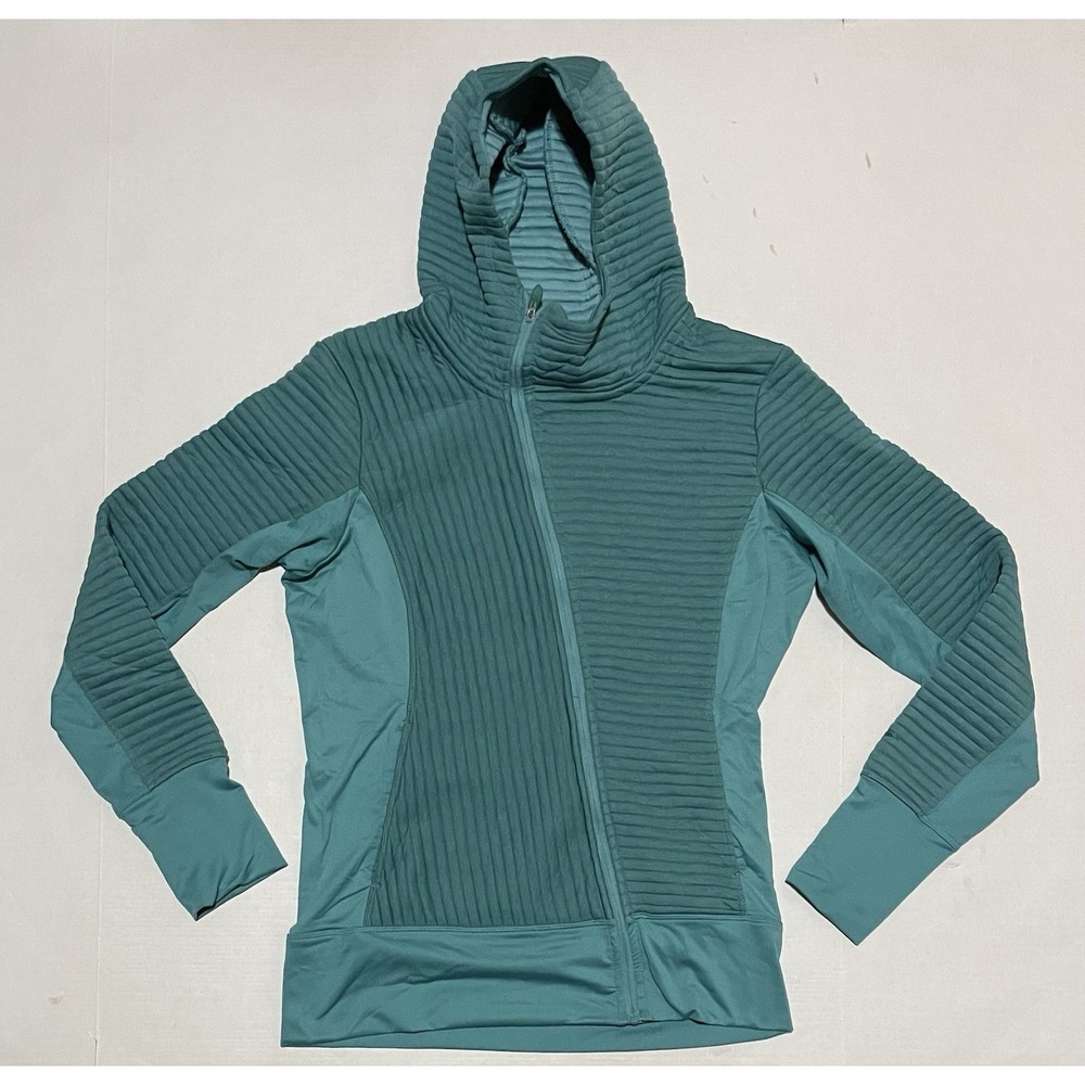 Brooks Jacket Womens Small Teal Asymmetrical Ribbed‎ Running Hooded Athleisure